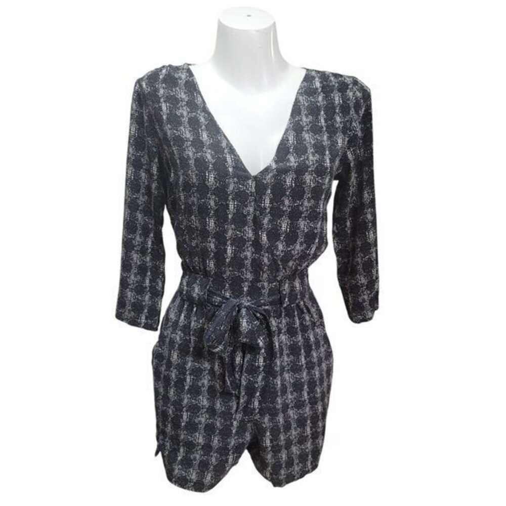 Haven Silk Romper Playsuit Jumpsuit Long Sleeve L Black